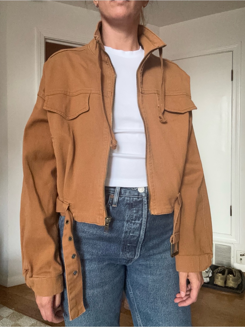 Tinsel Cropped Utility Jacket in Camel